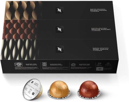 VertuoLine Barista Creations Variety: Sweet Vanilla, Golden Caramel, Roasted Hazelnut - 30 Coffee Capsules