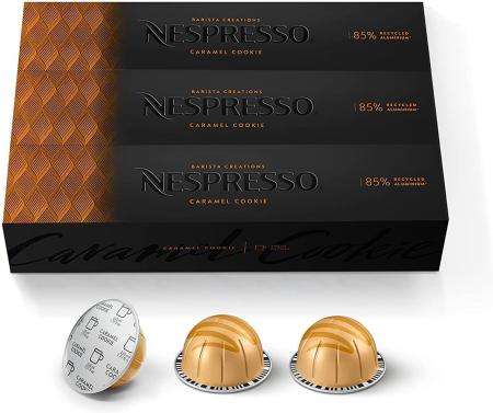 Nespresso Capsules VertuoLine, Caramelizio / Caramel Cookie, Medium Roast Coffee, 30 Count Coffee Pods, Brews 7.8oz