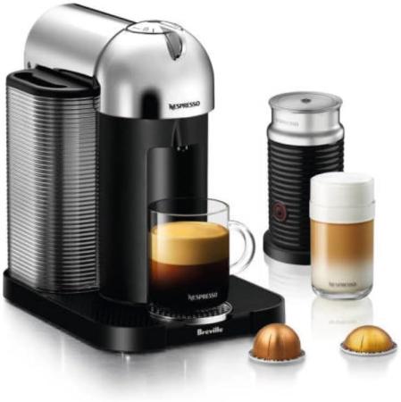Nespresso Vertuo Coffee and Espresso Machine by Breville with Aeroccino Milk Frother- Chrome
